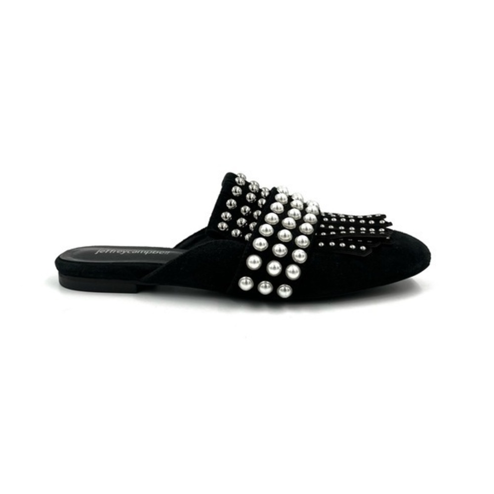 Jeffrey Campbell Black Suede Ravis Pearl Studded Mules Size 7.5